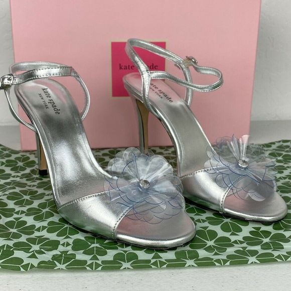 Kate Spade Giulia Sandals Metallic Heels New - Picture 4 of 8